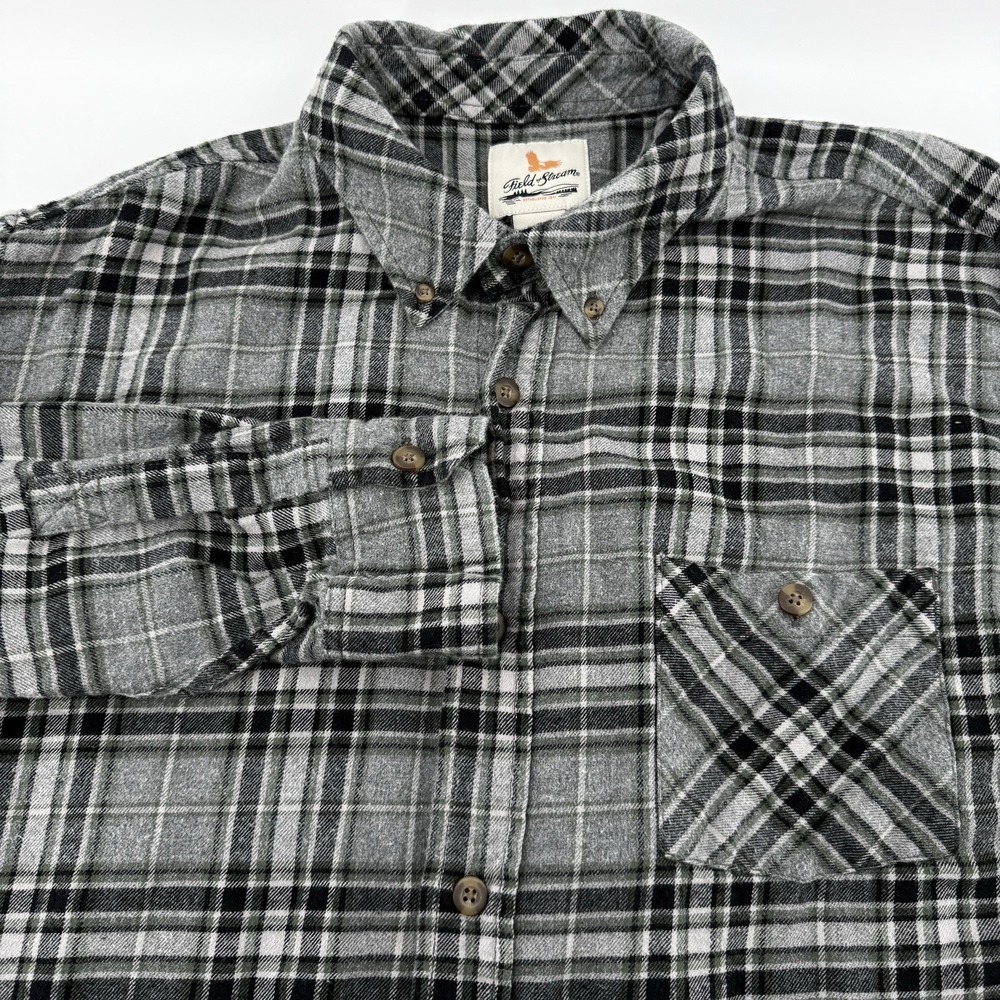 Field & Stream Flannel Shirt Mens XXL Heavy Cotton Gray Multi Plaid Long Sleeves